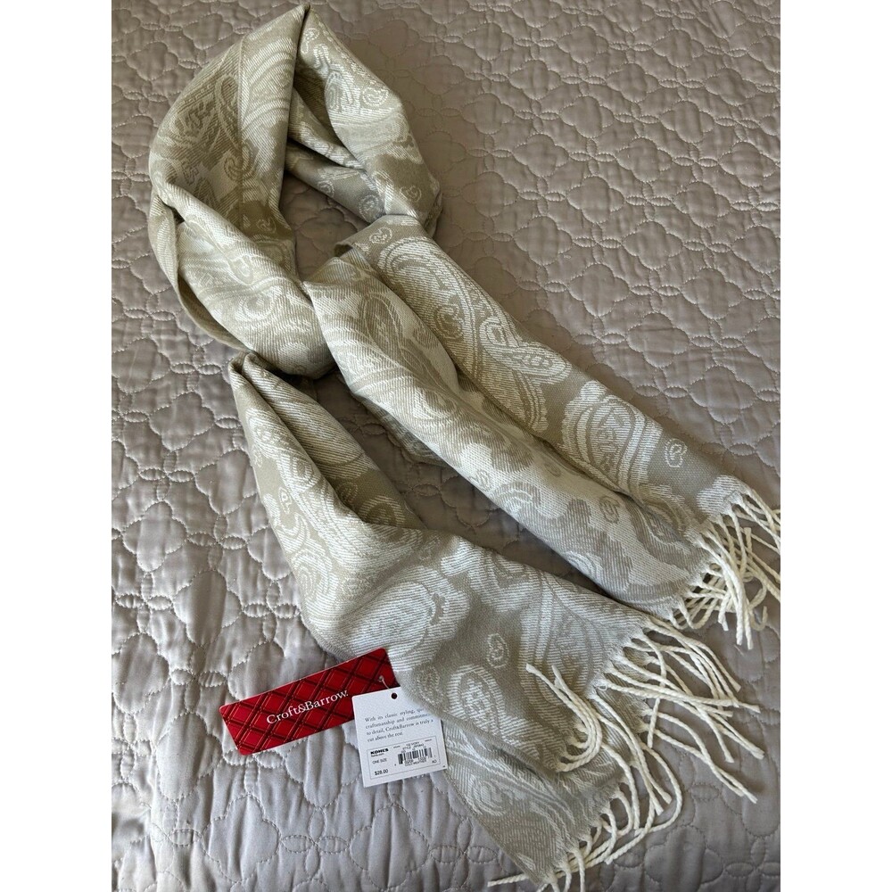 Croft & Barrow Ivory Paisley Super Soft Acrylic Fringed Scarf